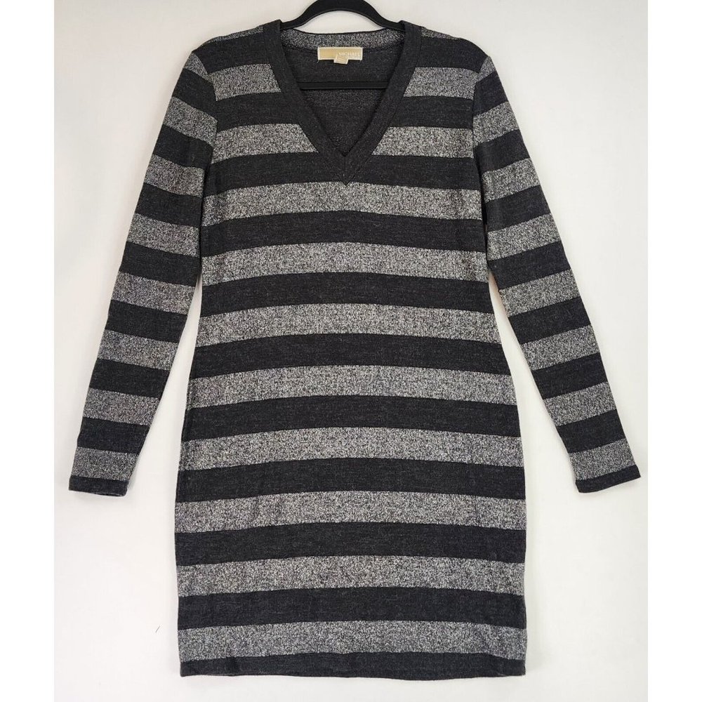 Michael Kors Dress Womens Small Gray Silver Striped Wool Blend Holiday Mini